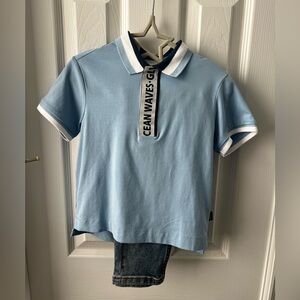Set of Light Blue Kids Polo Shirt with Jeans, brand: Gulliver, size: 3-4